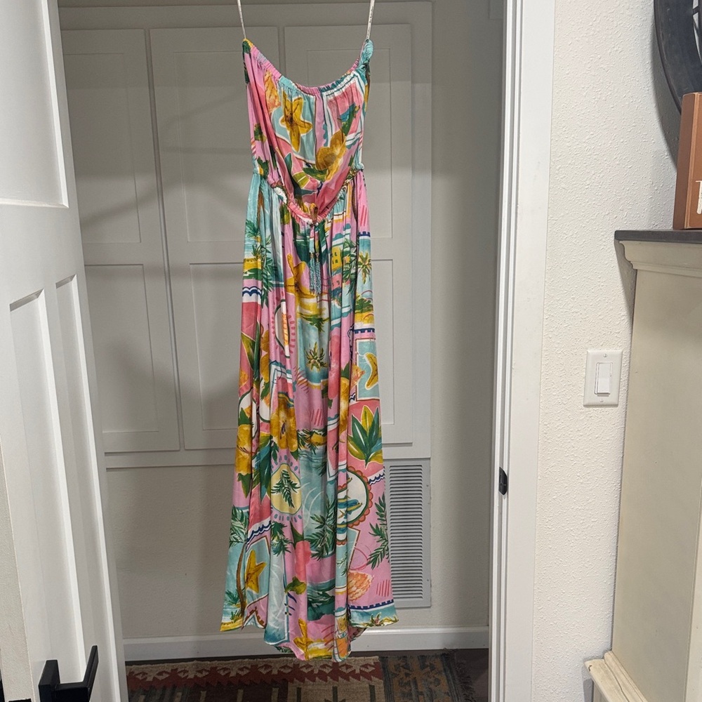 Strapless Pink Floral Maxi Dress
